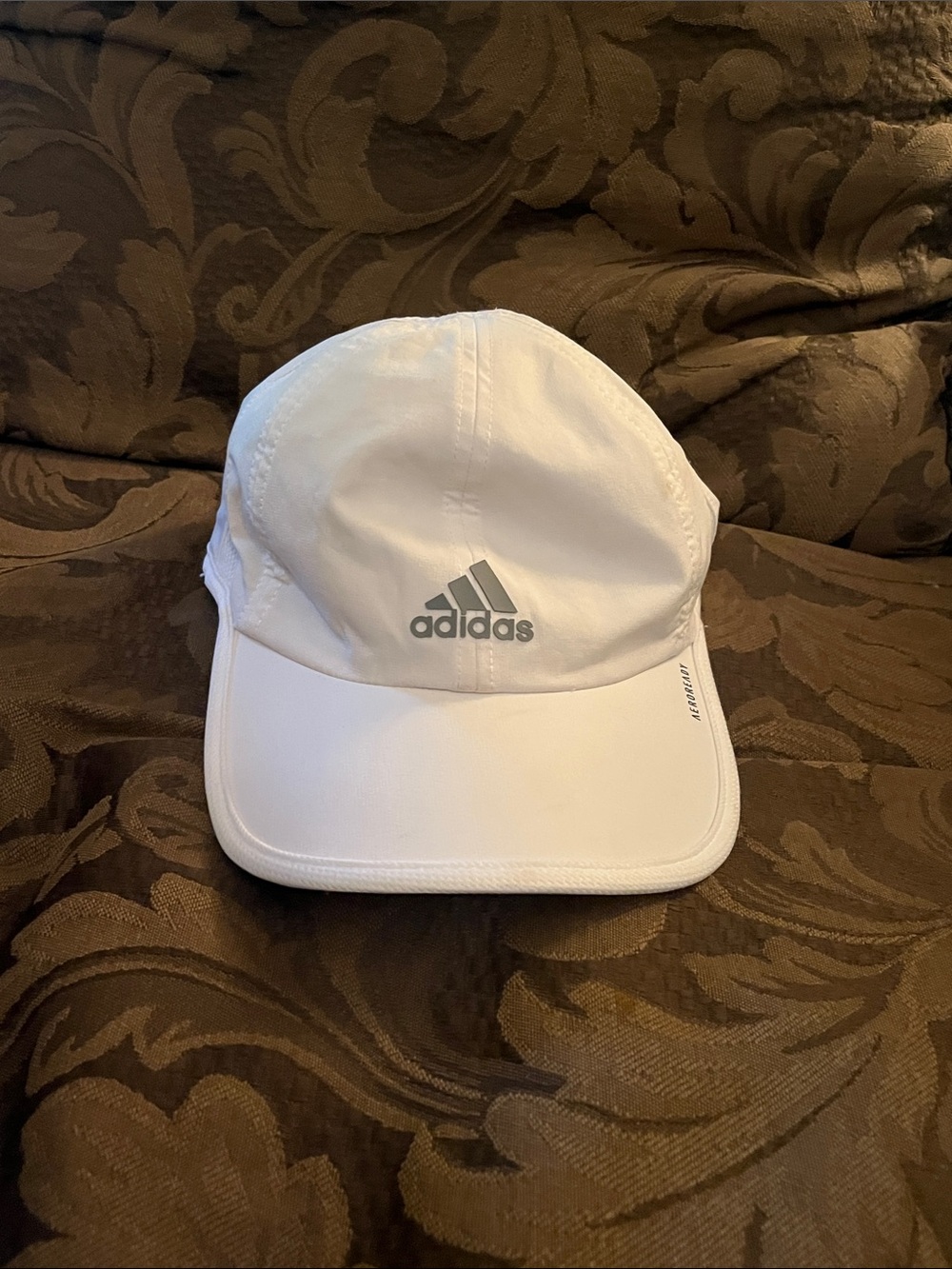 adidas White Performance Running Hat with Gray Logo